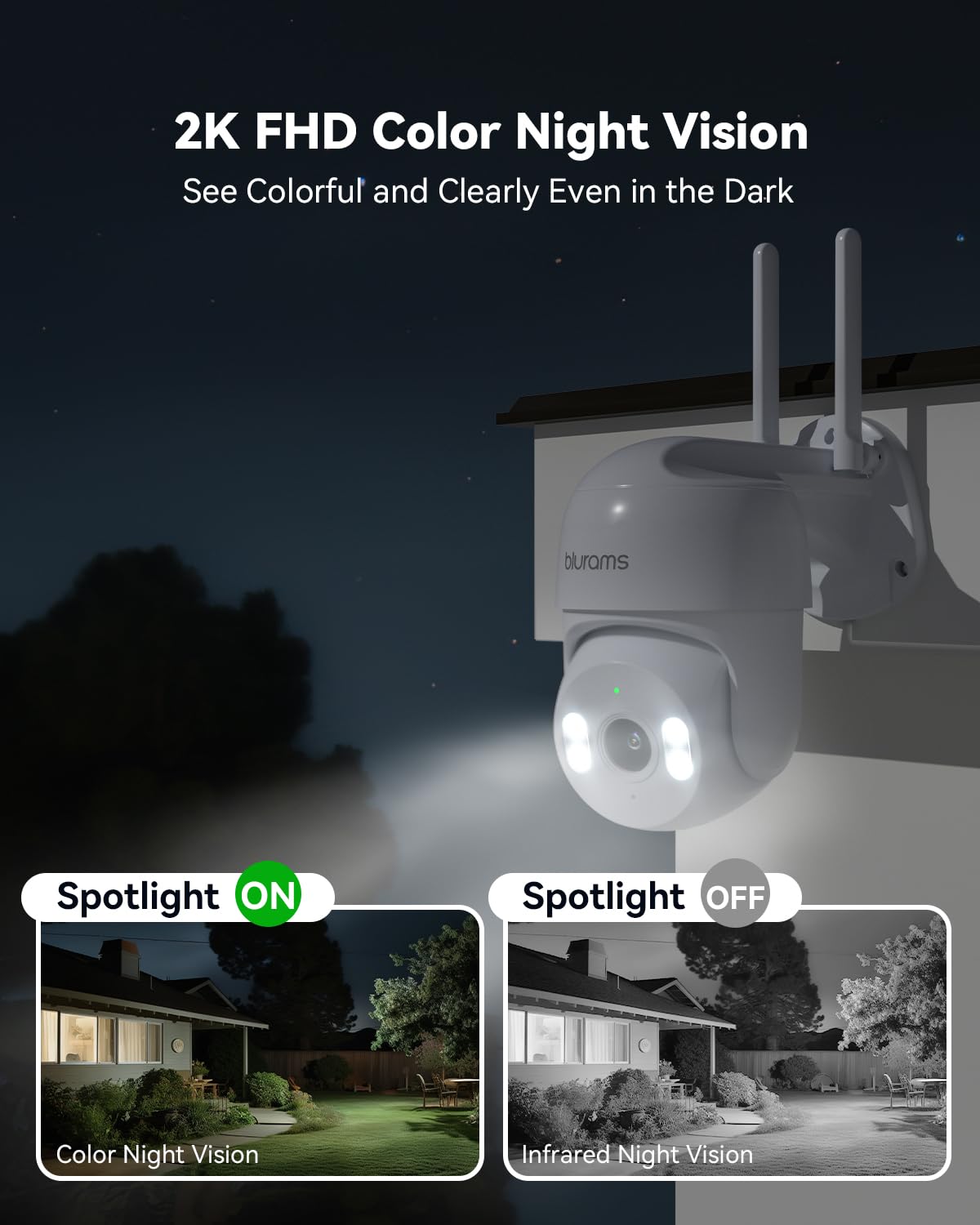 blurams 2K Outdoor Camera Wired, 5GHz/2.4GHz Wi-Fi Cameras for Home Security Outside with 360° PTZ, Color Night Vision, Motion Detection Tracking, Two-Way Audio, IP66 Weatherproof, Works with Alexa