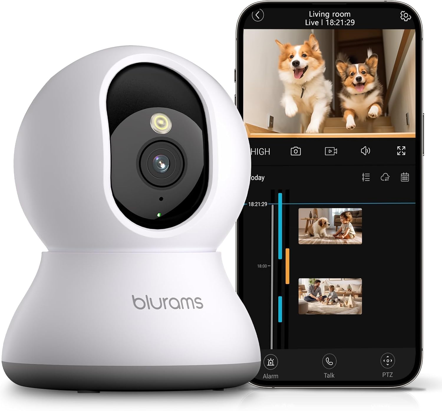 blurams 5G Indoor Cameras for Home Security, 2K Pet Camera with Phone App, 360° PTZ Home Cam w/Dual-Band WiFi6, 2-Way Talk, Free Human/Sound Detection, Motion Tracking, Night Vision, Works with Alexa