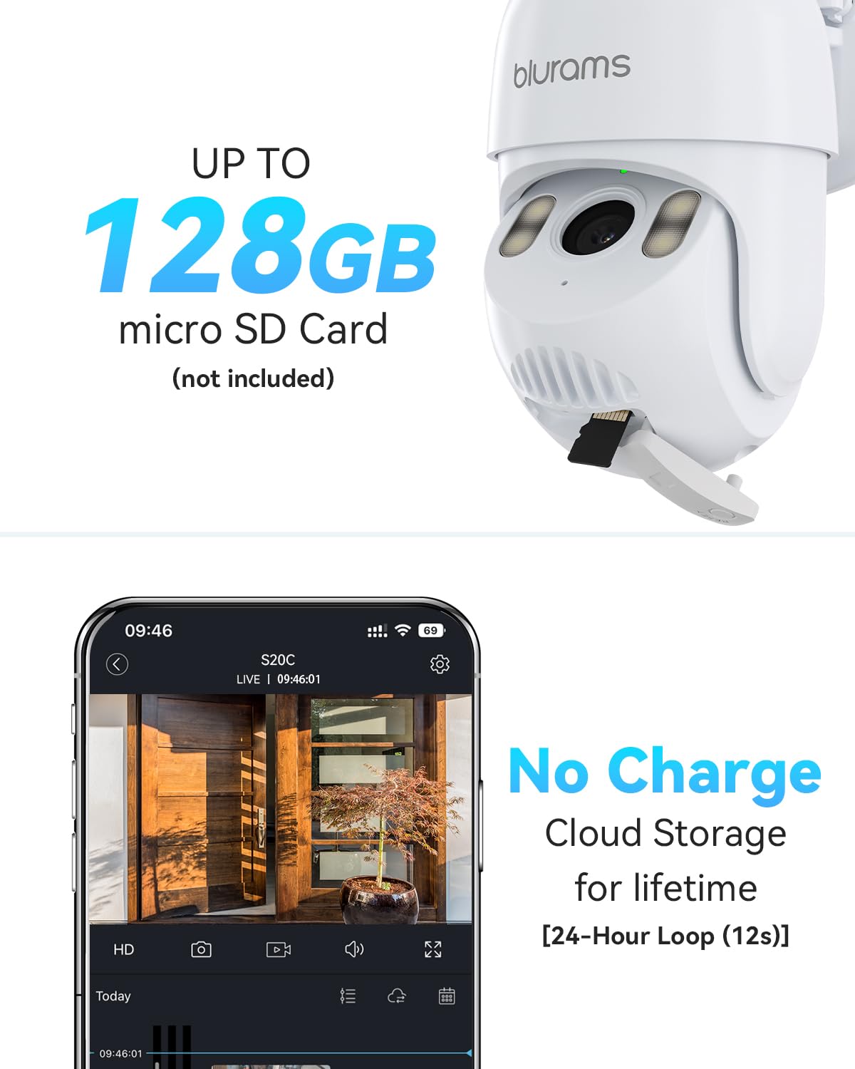 blurams 2K Outdoor Camera Wired, 5GHz/2.4GHz Wi-Fi Cameras for Home Security Outside with 360° PTZ, Color Night Vision, Motion Detection Tracking, Two-Way Audio, IP66 Weatherproof, Works with Alexa