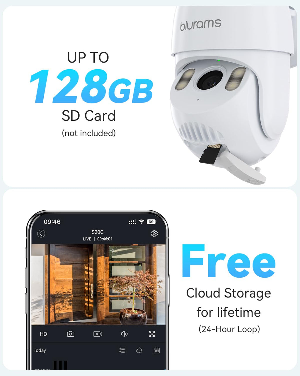 blurams 2K Outdoor Camera Wired, 5GHz/2.4GHz Wi-Fi Cameras for Home Security Outside with 360° PTZ, Color Night Vision, Motion Detection Tracking, Two-Way Audio, IP66 Weatherproof, Works with Alexa