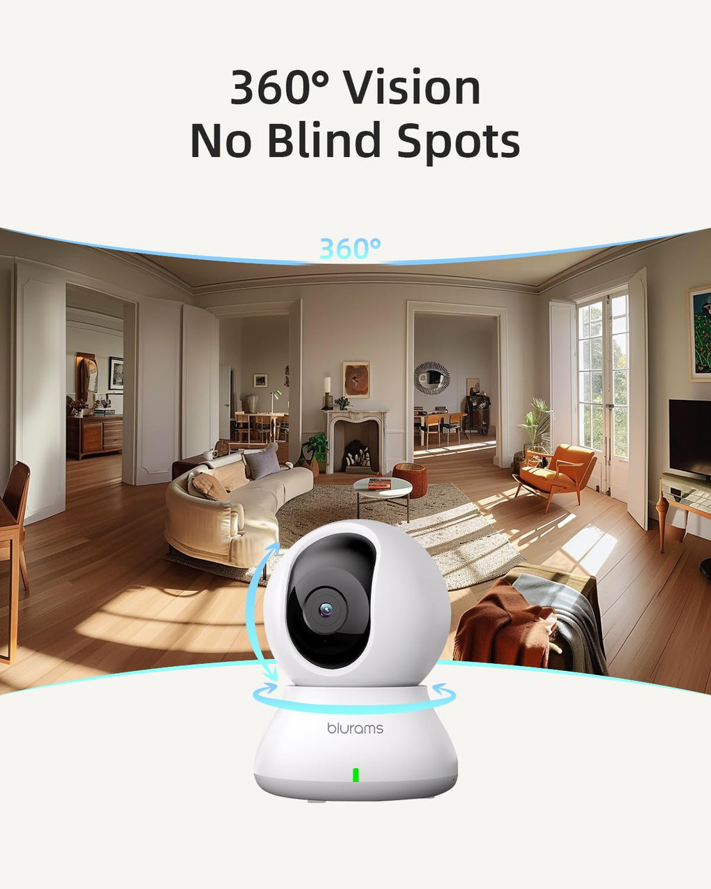 blurams 5G Indoor Cameras for Home Security, 2K Pet Camera with Phone App, 360° PTZ Home Cam w/Dual-Band WiFi6, 2-Way Talk, Free Human/Sound Detection, Motion Tracking, Night Vision, Works with Alexa