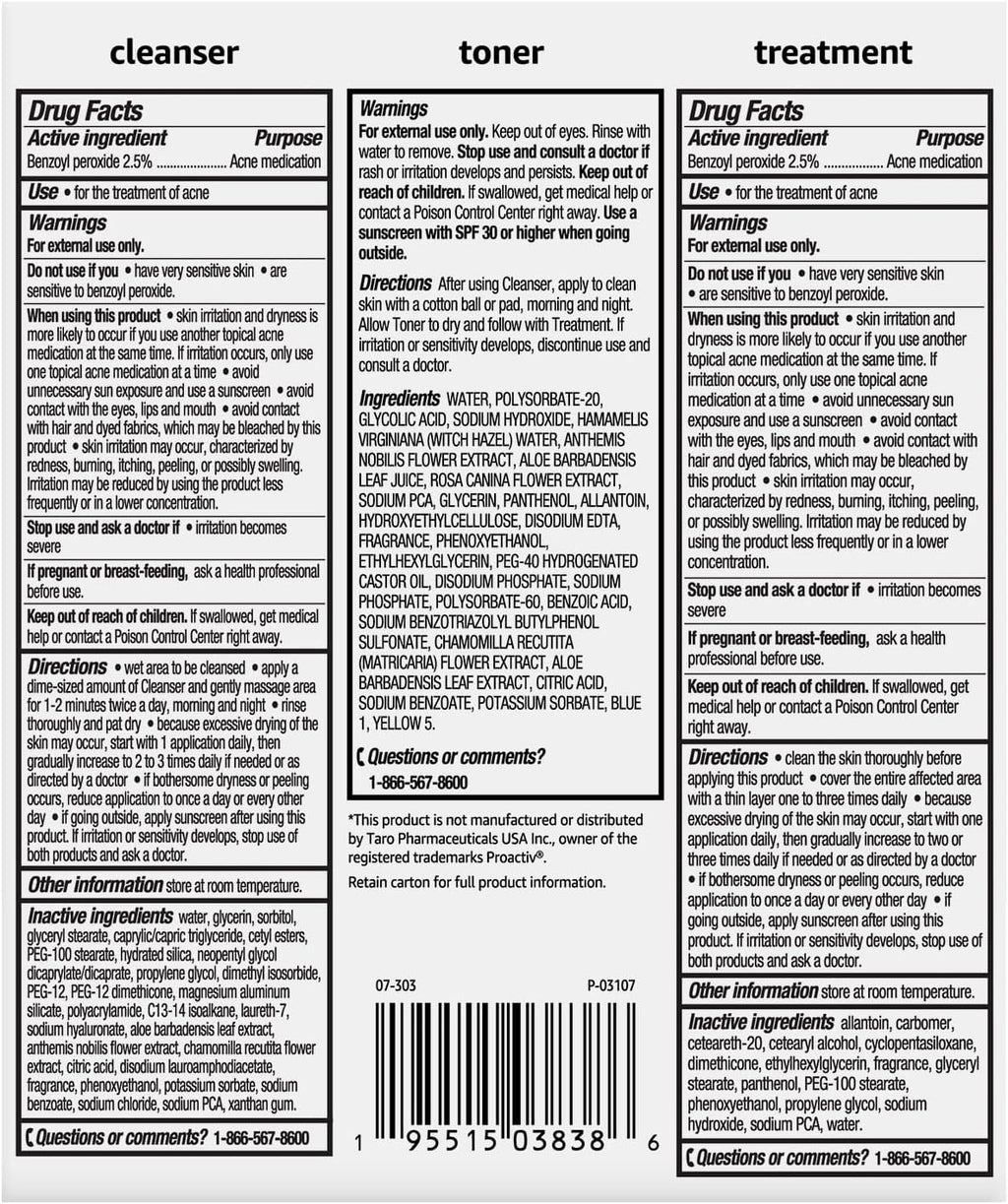 Amazon Basics 3-Step Acne Remedy System with Cleanser, Toner and Treatment, 10 Fluid Ounces, 1-Pack